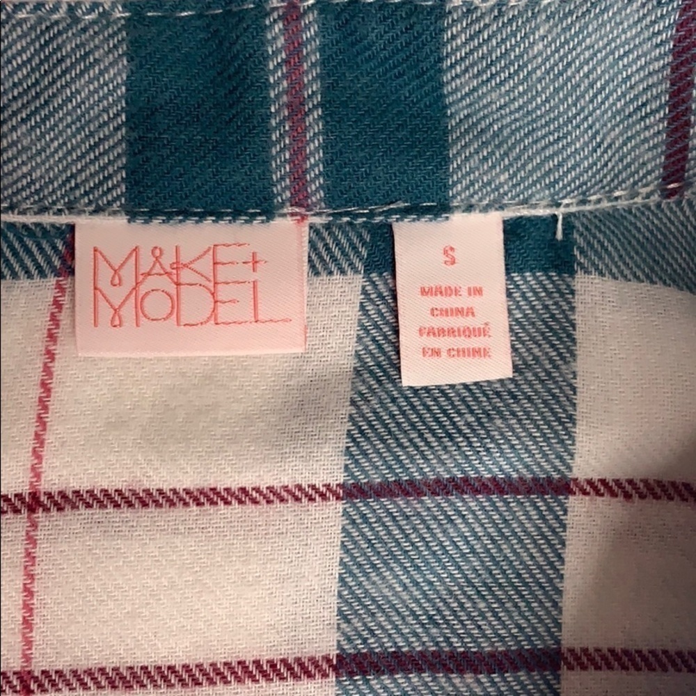Make & Model Plaid Tab Sleeve Button leisure blue pajama Top small women’s - Picture 3 of 8